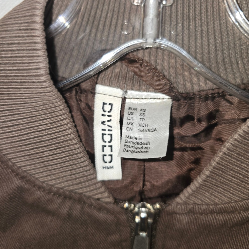 H&M Divided Bomber Jacket XS Women Brown Cropped Cotton Twill Streetwear Zip - Picture 4 of 10